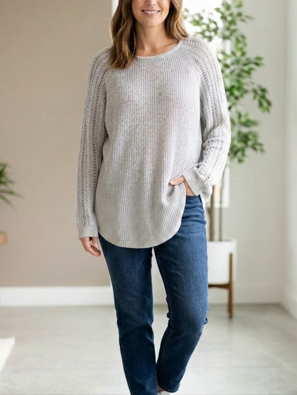 Sonoma Womens Light Grey Knit Sweater Plus Size